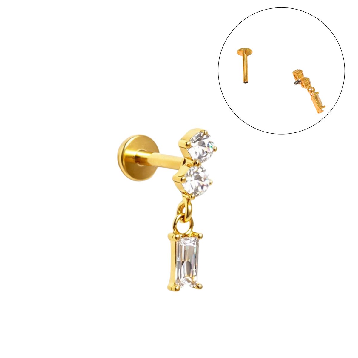 ELBAULDEJUMA - Piercing Ivis labret colgante zirconia 16G Titanio F136 dorado