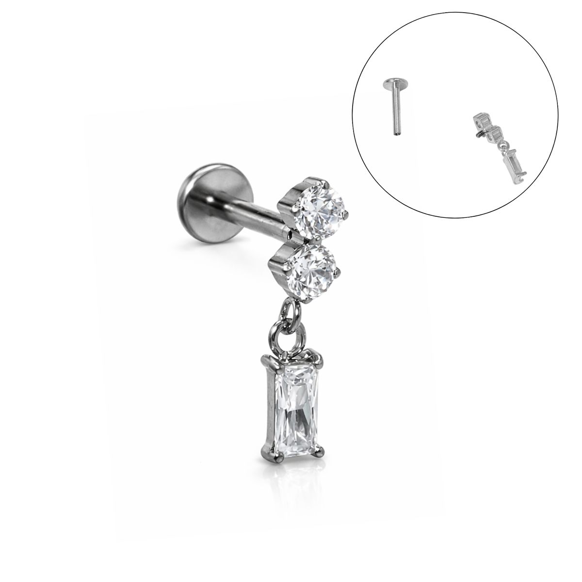 ELBAULDEJUMA - Piercing Ivis labret colgante zirconia 16G Titanio F136 plateados