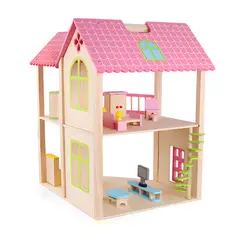 ABC - Casa de Muñecas de Madera con Muebles Incluidos