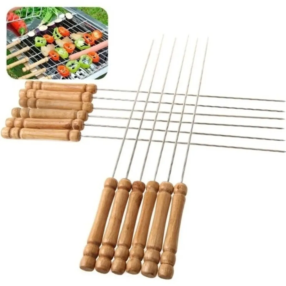 GENERICO - X12 Pinchos Para Barbacoa Parilla Asado Acero Bbq 42cm  039030 A
