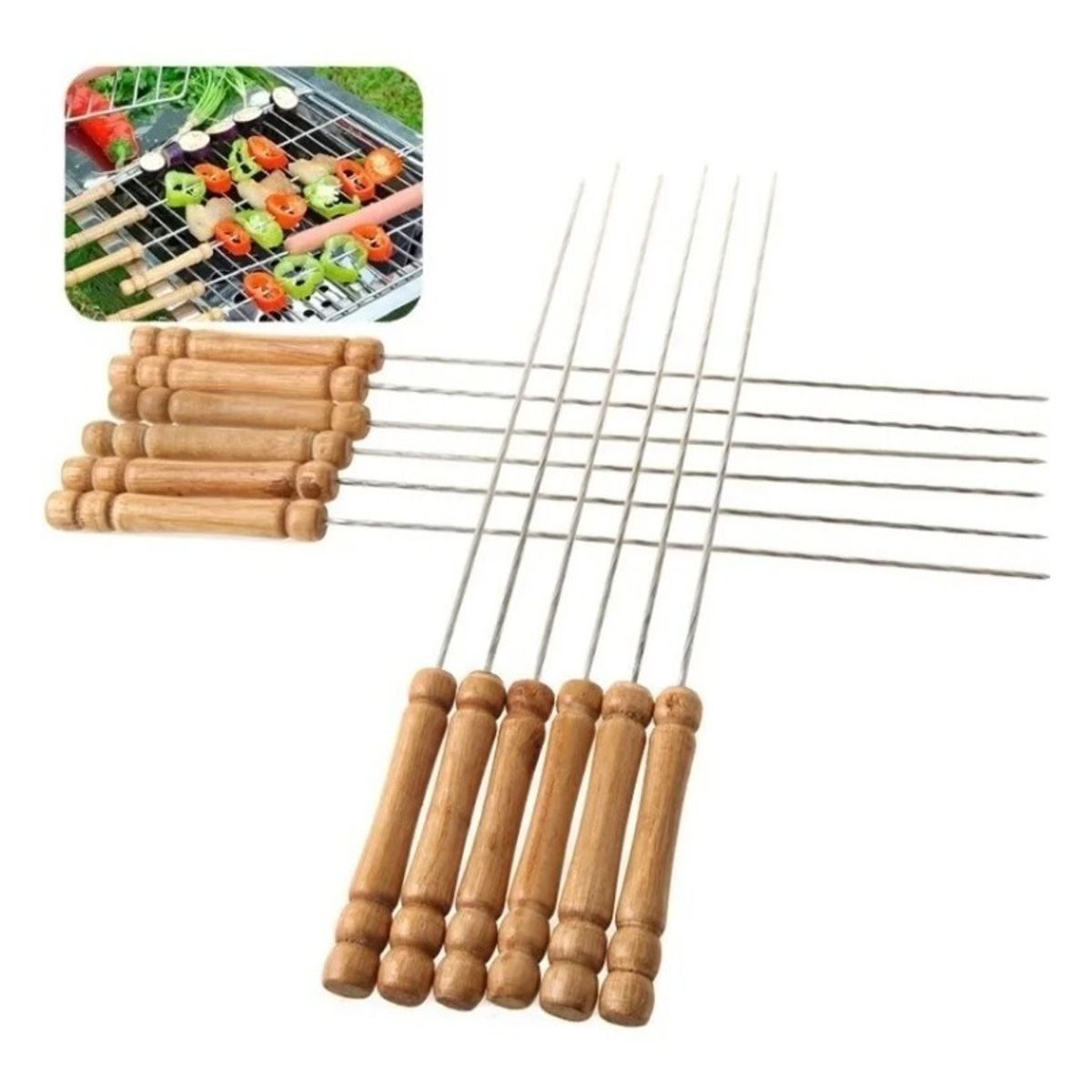 GENERICO - X12 Pinchos Para Barbacoa Parilla Asado Acero Bbq 42cm  039030 A