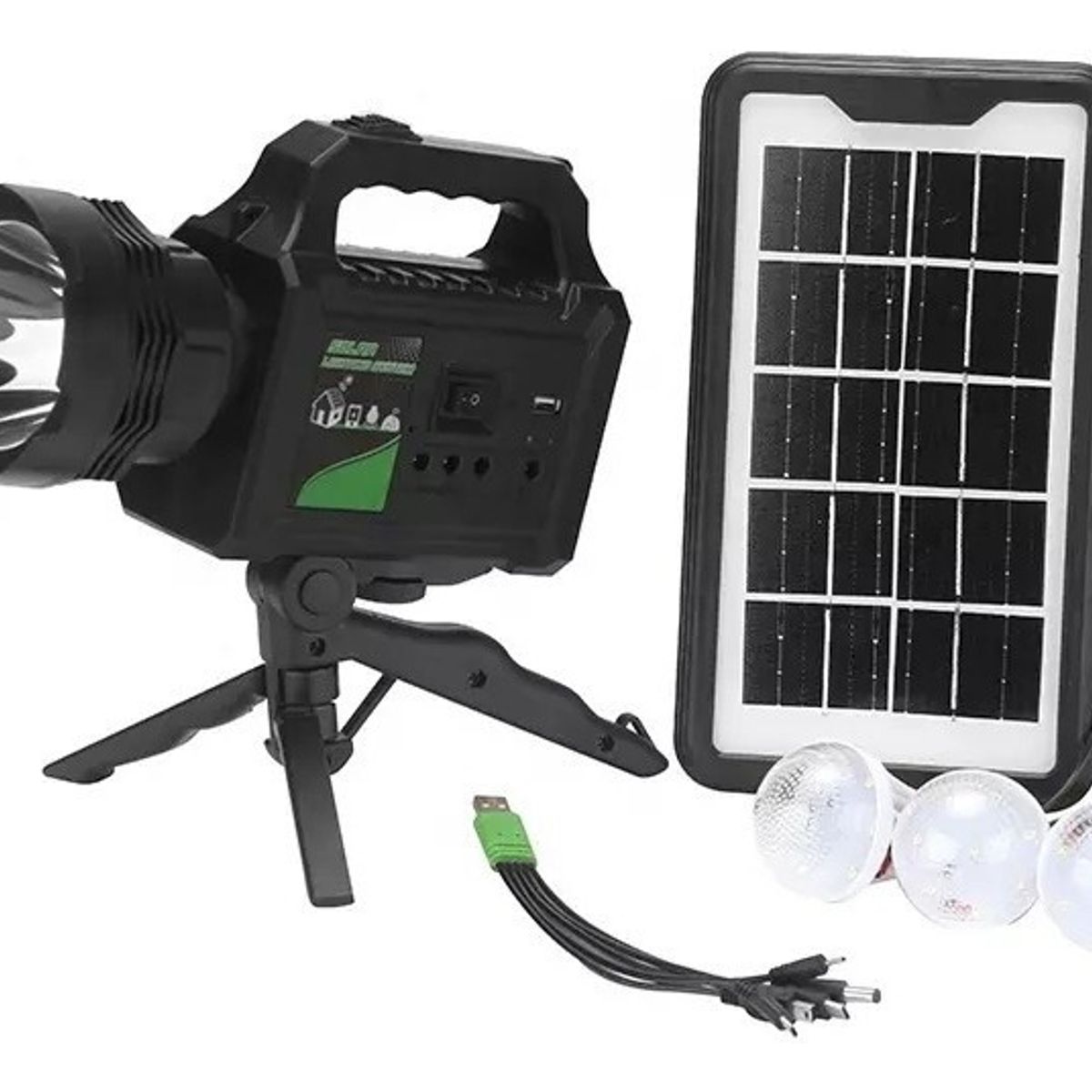 GENERICO - Kit Solar Emergencia Camping 220v Usb 3 Ampolletas Linterna Color Negro - 220054