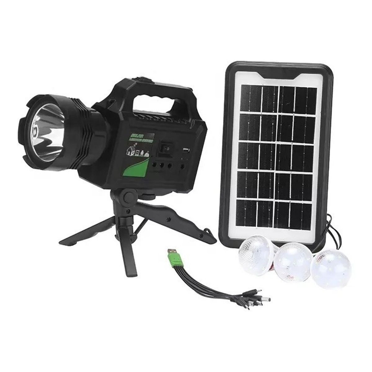 GENERICO - Kit Solar Emergencia Camping 220v Usb 3 Ampolletas Linterna Color Negro - 220054