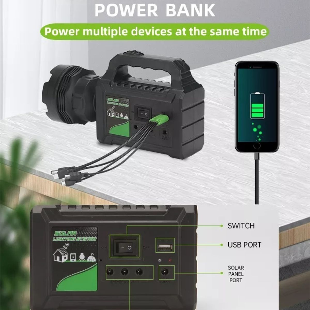 GENERICO - Kit Solar Emergencia Camping 220v Usb 3 Ampolletas Linterna Color Negro - 220054