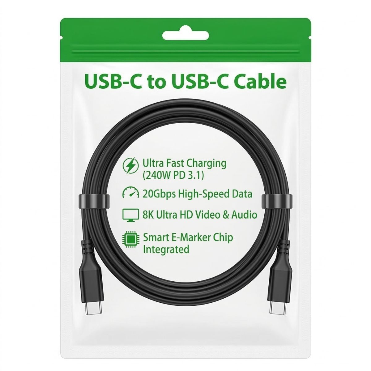 GENERICO - Cable USB-C a USB-C 240W 8K Video Ultra Fast Charging Universal Pro