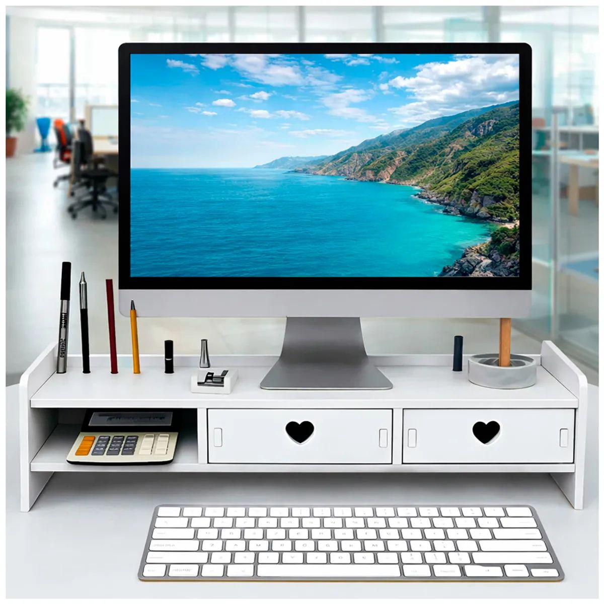 IRM - Soporte elevador para monitor organizador de escritorio con cajones multifuncion mdf