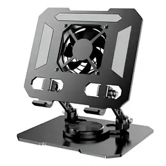 IRM - Soporte para laptop notebook y tablet de aluminio ajustable base giratoria 360 ventilador USB