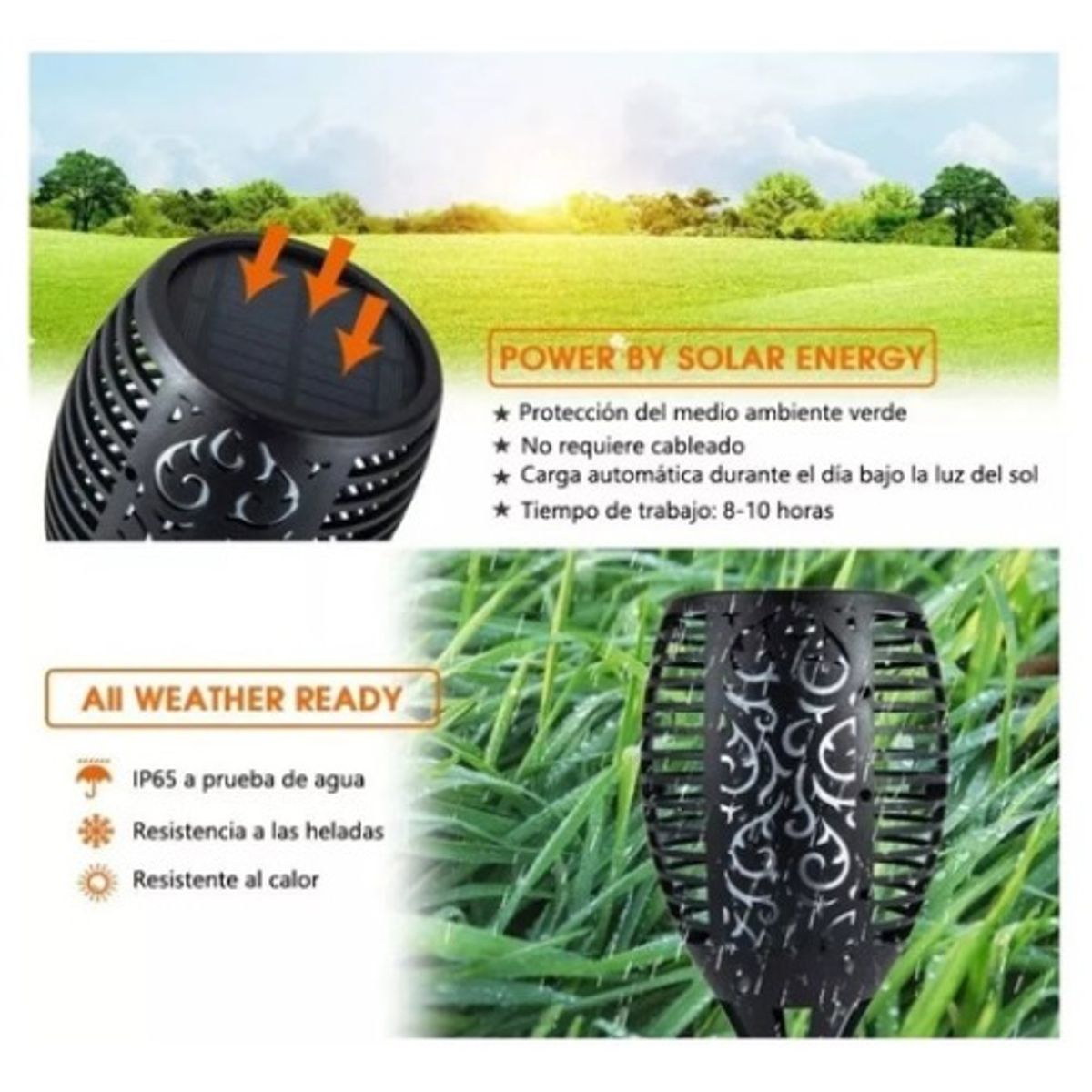 GENERICO - X2 Antorchas Faroles Solar Led Para Adornar Jardines Césped Negro - 003228