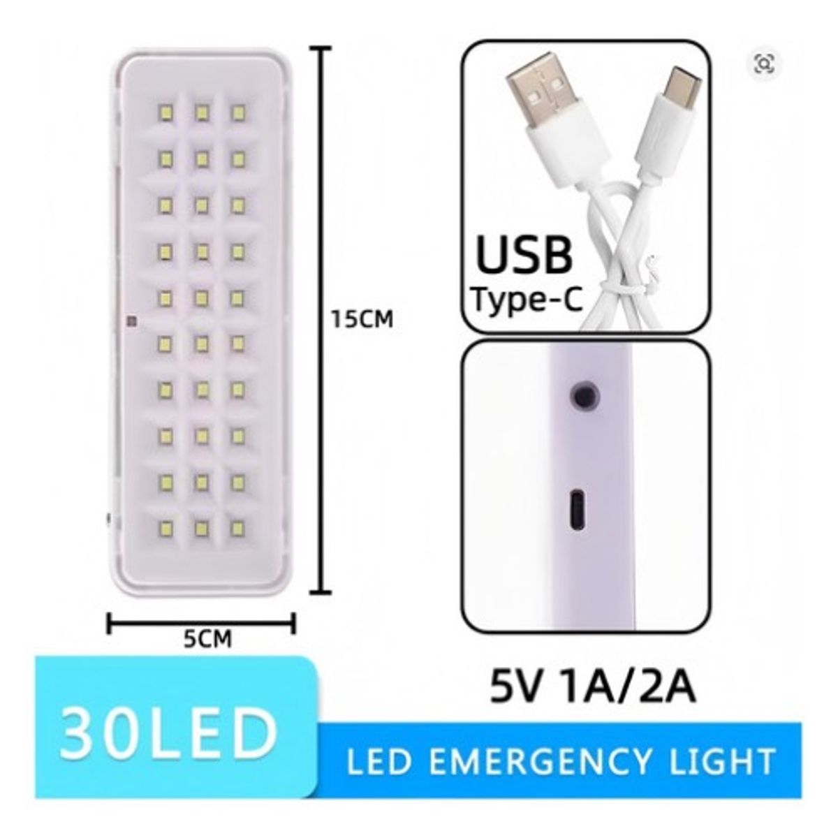 GENERICO - Lámpara Linterna Luz Emergencia Recargable 30led Regulable Blanco - 003412