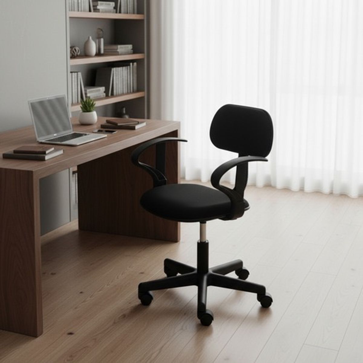 GENERICO - Silla De Escritorio Ergonomica Tapizado Apoyabrazo Regulable Negro - 300022 Algodón