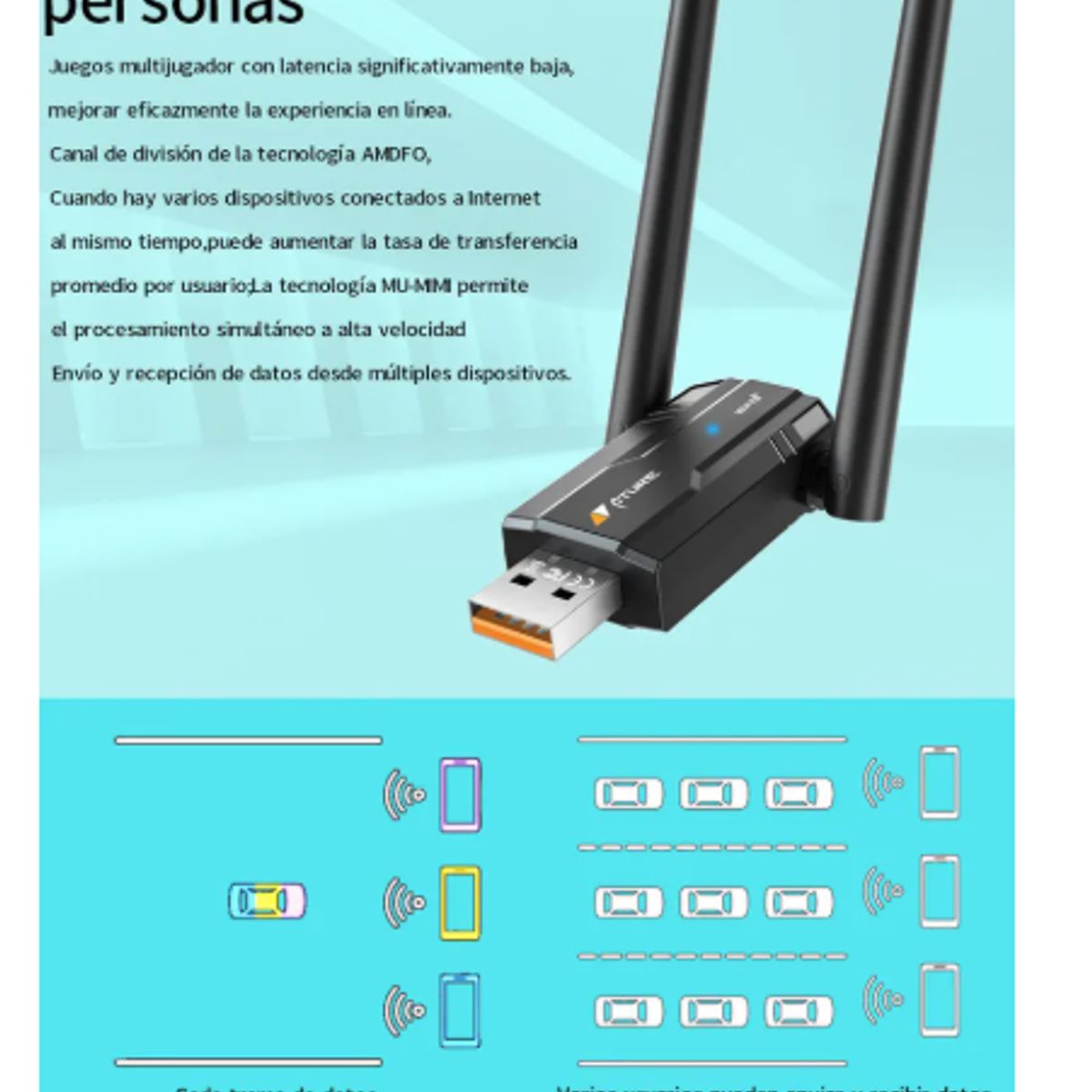 GENERICO - Adaptador Antena Wifi6 Ax900mbps 2.4ghz 5ghz Usb Pc