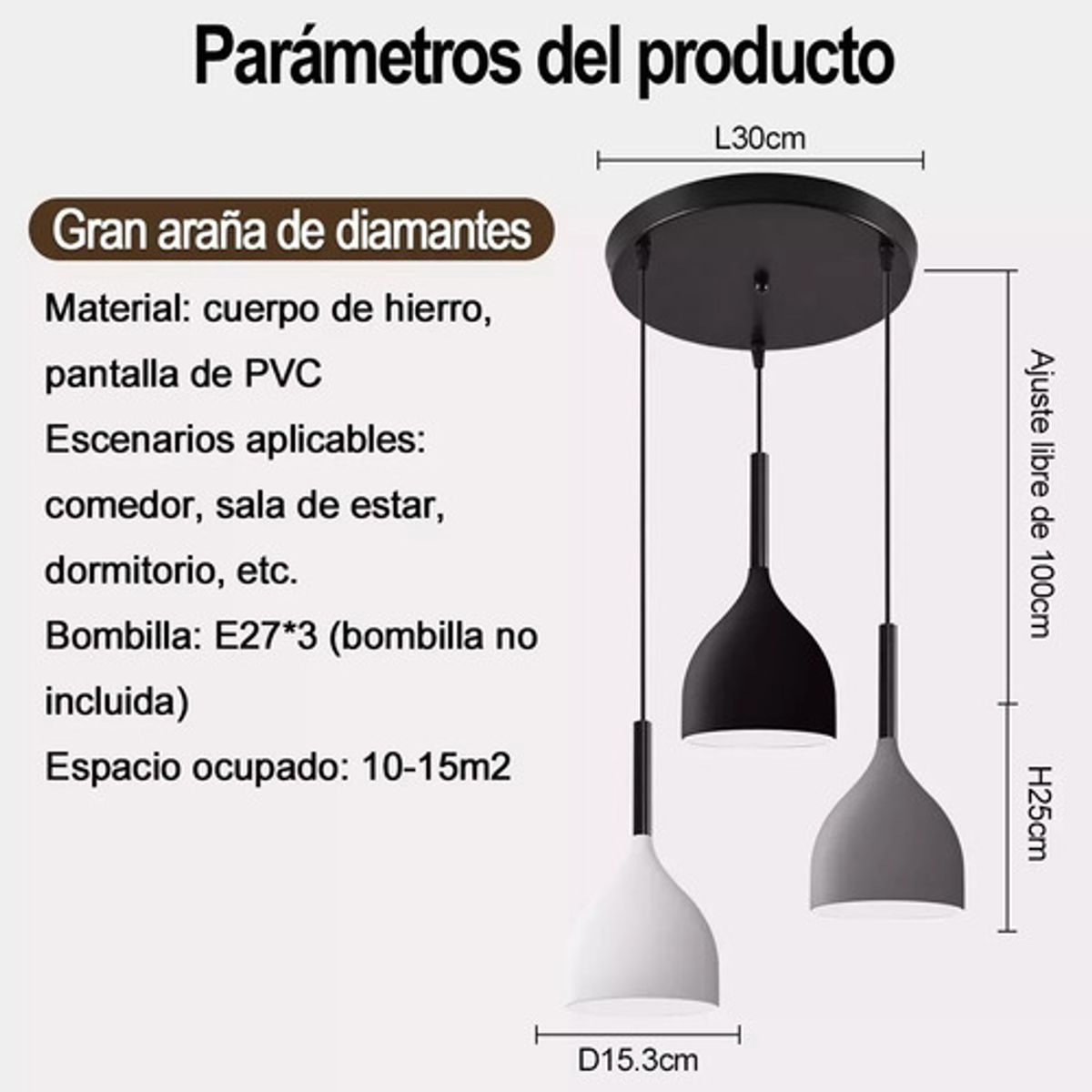 GENERICO - Lampara Colgante Decorativa Moderna Elegante E27 Con Diy Negro - 310017