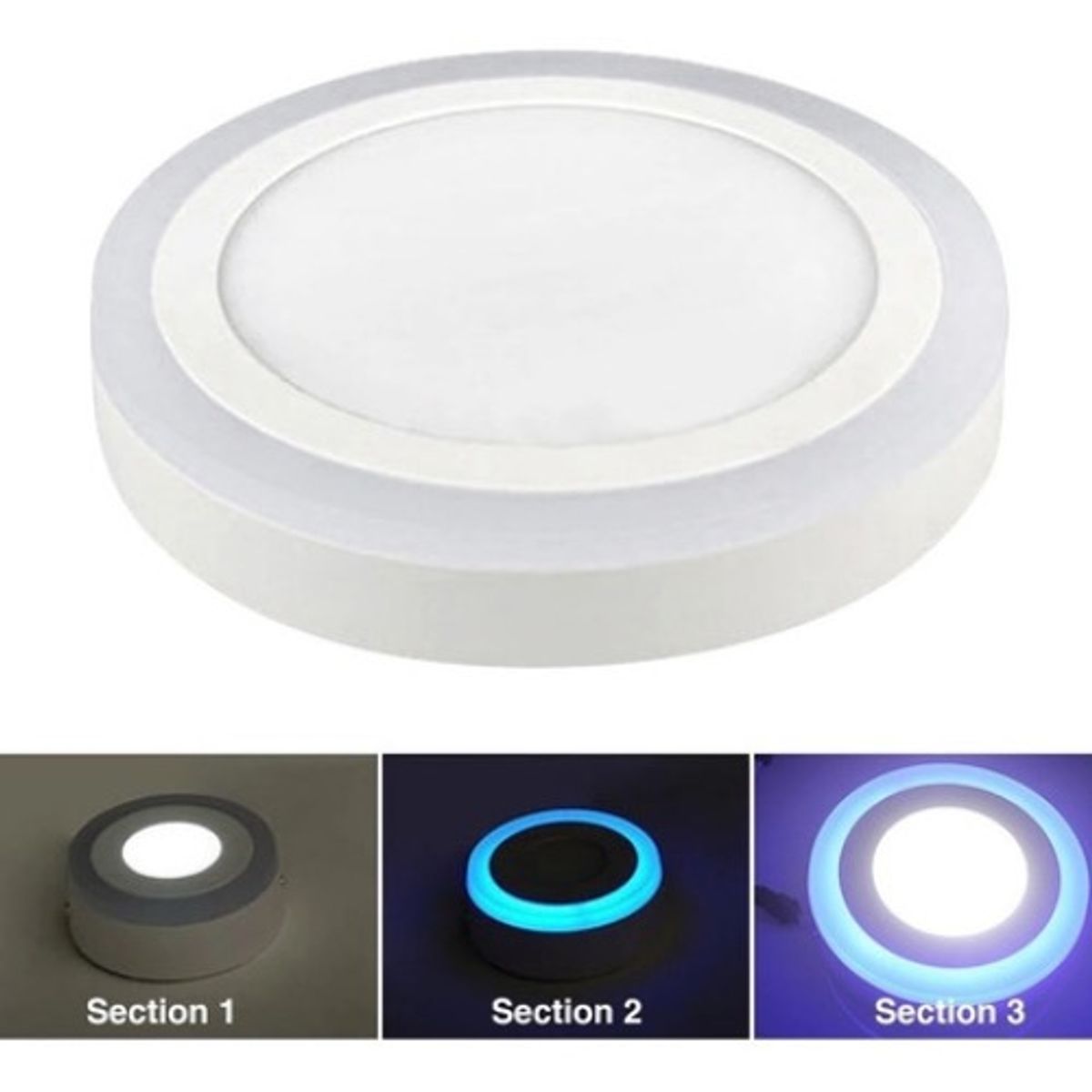 GENERICO - Foco Panel Plafón Led Bicolor Sobrepuesto 12w + 6w Redondo Blancoazul-003107