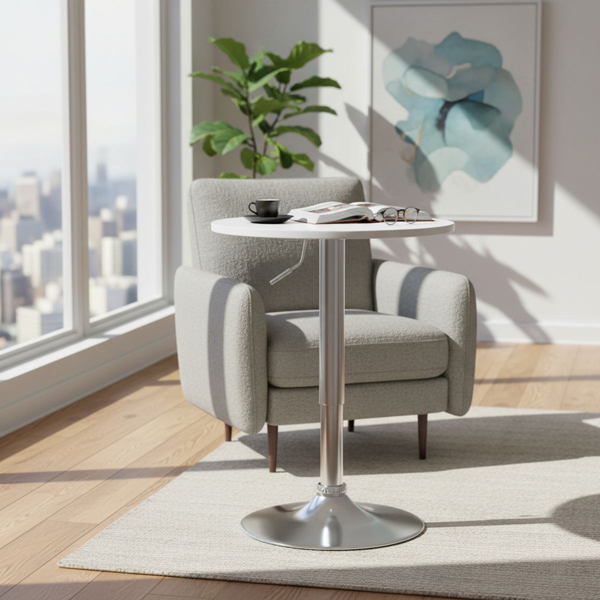 GENERICO - Mesa Centro Bar Ajustable Madera Redonda Decorativa 60cm