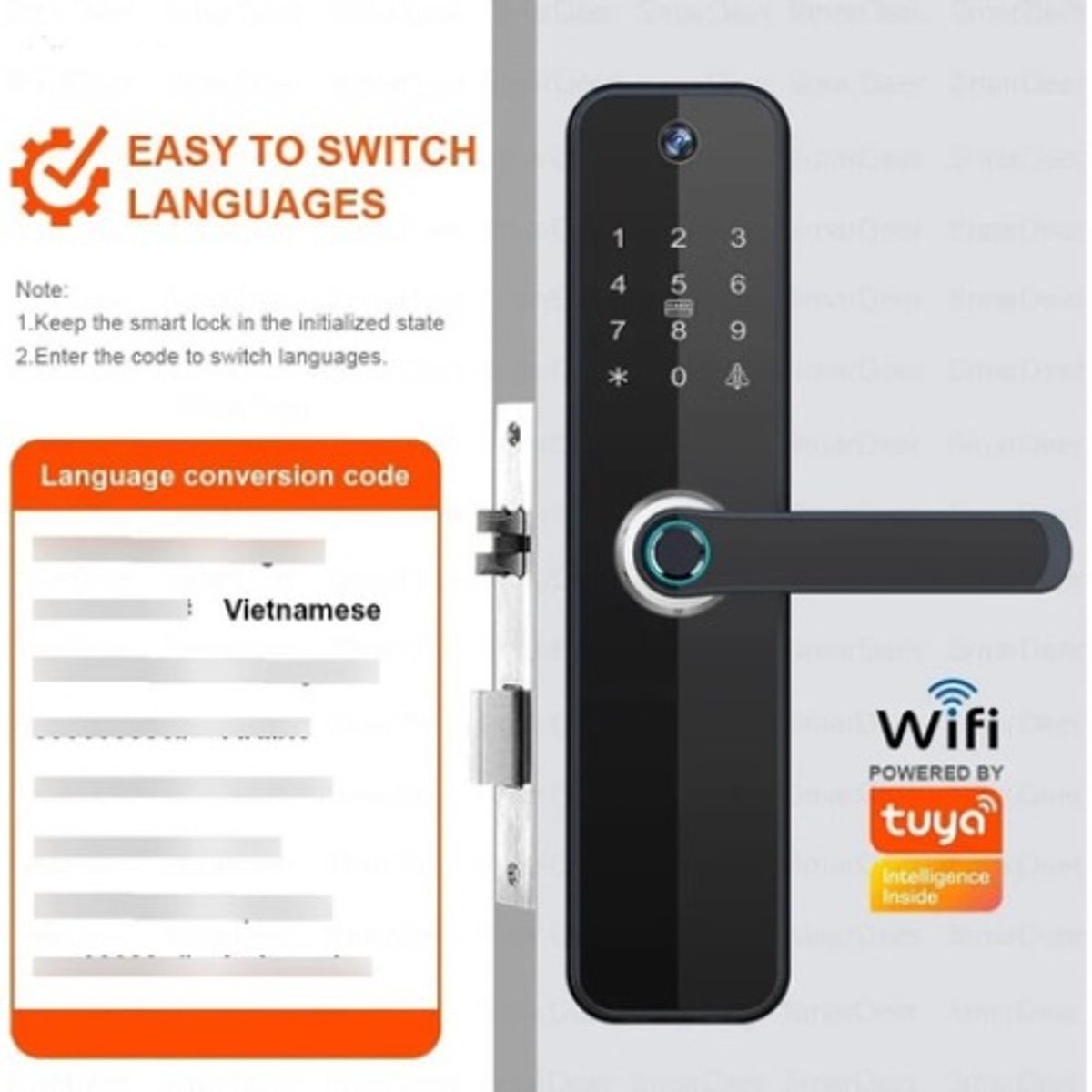 GENERICO - Cerradura Digital Smart Con Cámara Huella Clave Tarjeta Tuya Negro