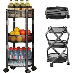 GENERICO - Carro Metalico Con Ruedas Organizador Estante Plegable Negro - 262571