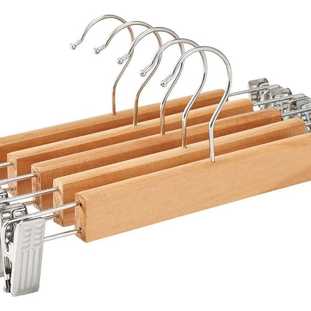 GENERICO - Pack De 5 Colgadores Ganchos Con Pinza Para Pantalón Madera