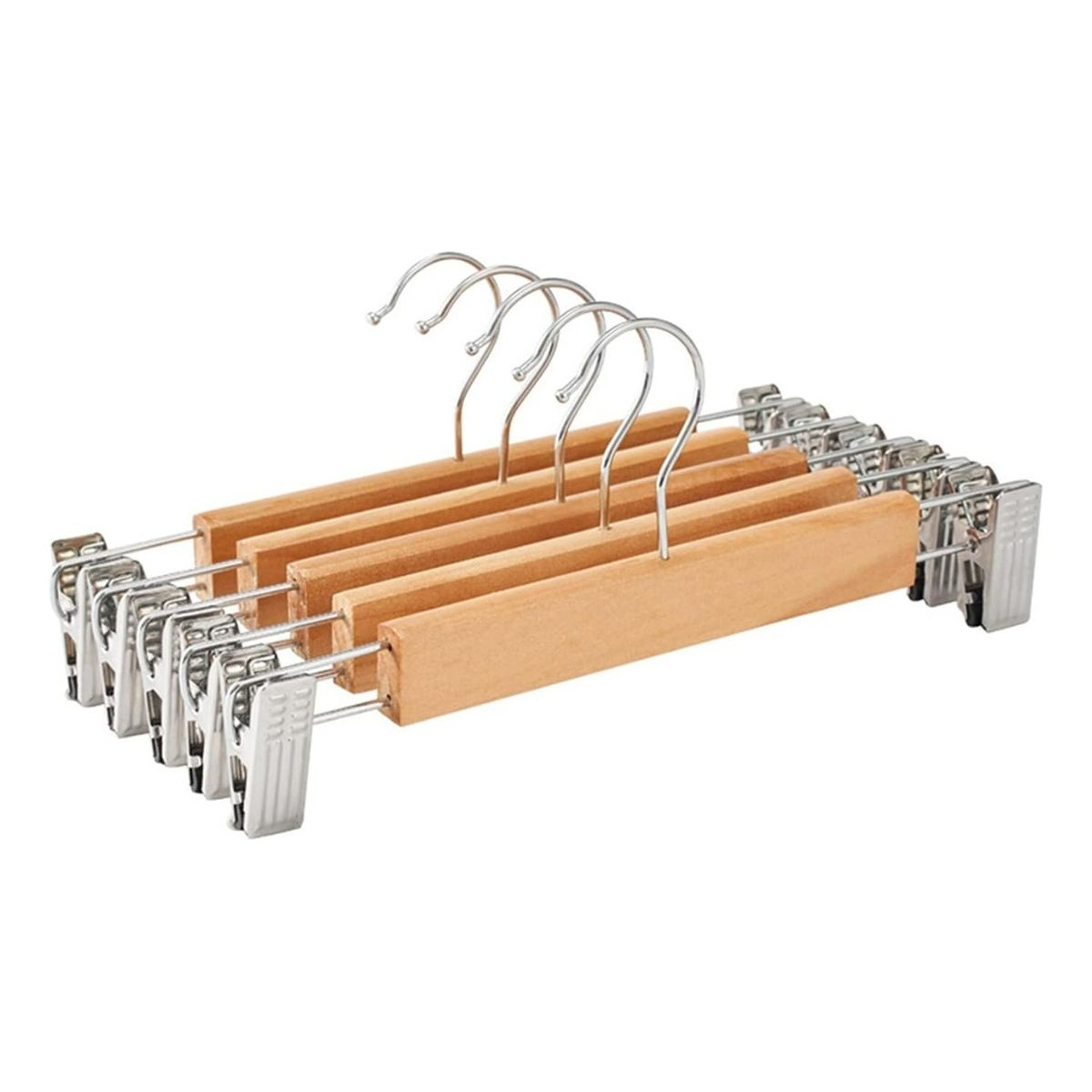 GENERICO - Pack De 5 Colgadores Ganchos Con Pinza Para Pantalón Madera