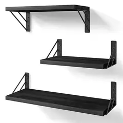 IDEEHOUSE - Repisas Flotantes De Madera Multipropósito Kit X3 Negro