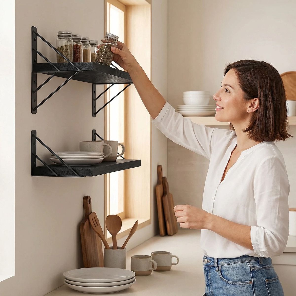 IDEEHOUSE - Repisas Flotantes De Madera Multipropósito Kit X3 Negro