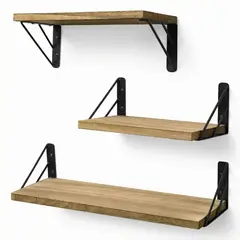 IDEEHOUSE - Repisas Flotantes De Madera Multipropósito Kit X3 Marrón Claro