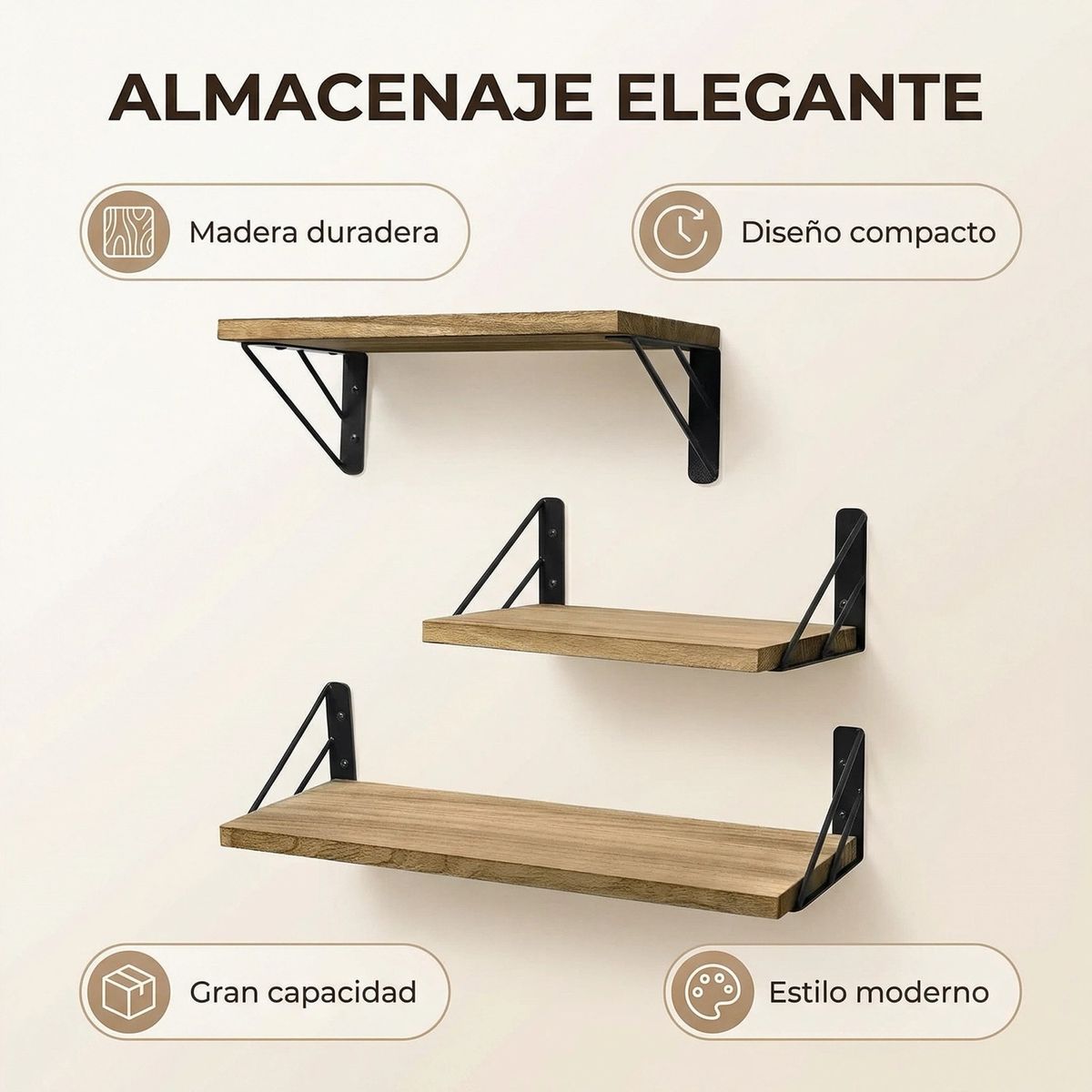 IDEEHOUSE - Repisas Flotantes De Madera Multipropósito Kit X3 Marrón Claro