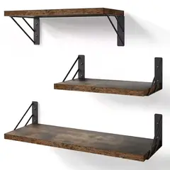 IDEEHOUSE - Repisas Flotantes De Madera Multipropósito Kit X3 Marrón