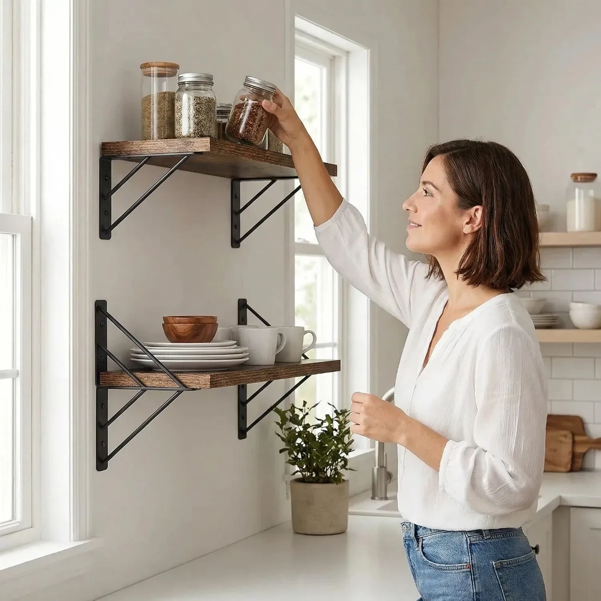 IDEEHOUSE - Repisas Flotantes De Madera Multipropósito Kit X3 Marrón