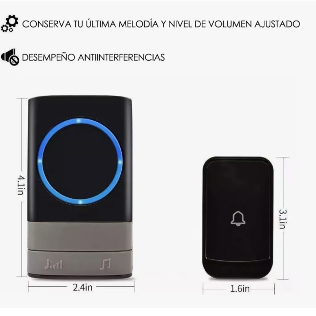 GENERICO - Timbre Inalámbrico Para Puerta Con 2 Receptores Impermeables