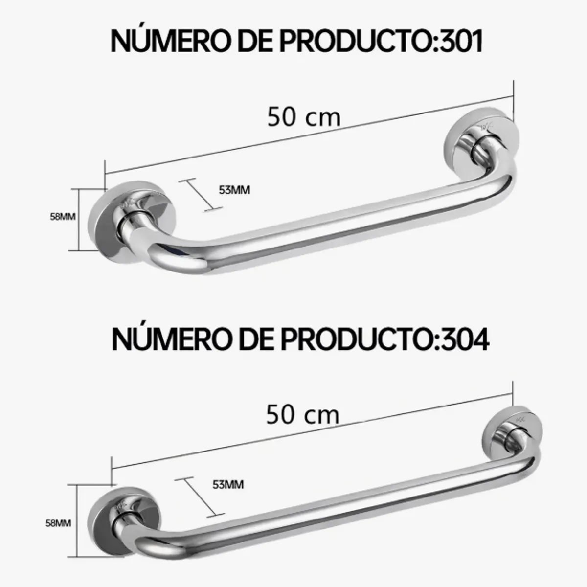GENERICO - 2 Barras Agarradera De Apoyo 50cm Para Baño Acero Inoxidabe.