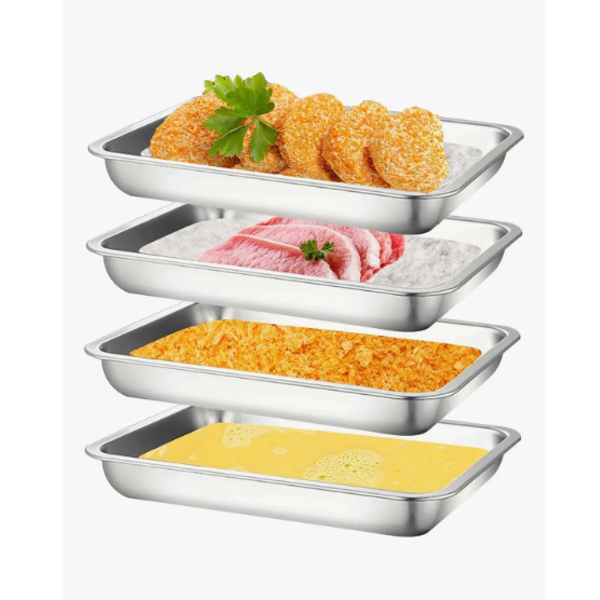 GENERICO - Pack 4 Bandeja Para Horno Multiuso Fuente Inoxidable 40×30cm Plateado
