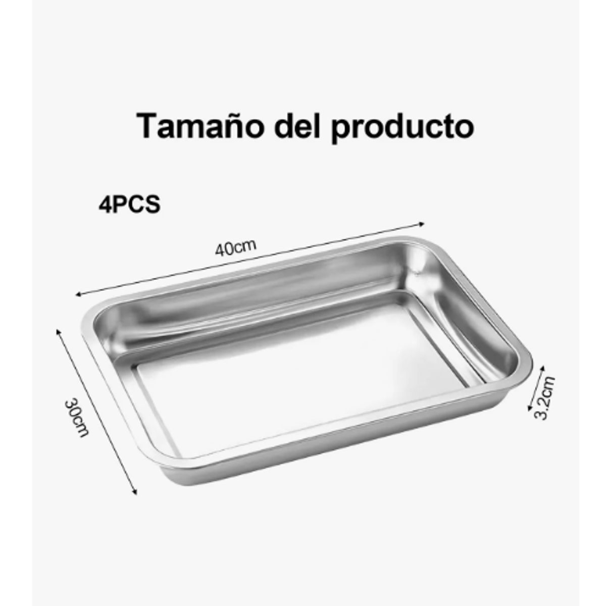 GENERICO - Pack 4 Bandeja Para Horno Multiuso Fuente Inoxidable 40×30cm Plateado