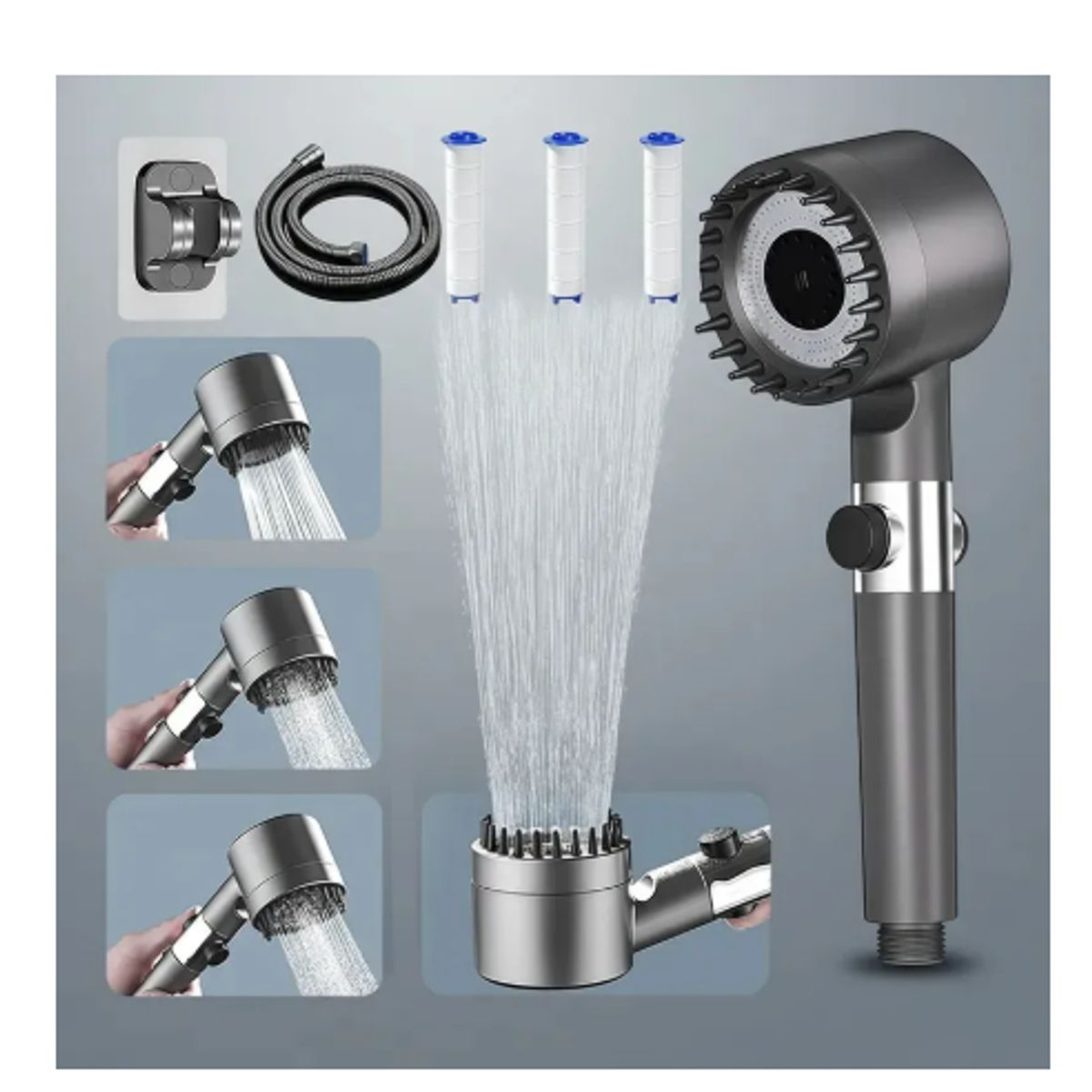 GENERICO - Kit Ducha Alta Presión 4 Modos Con 3 Filtros Y Soporte