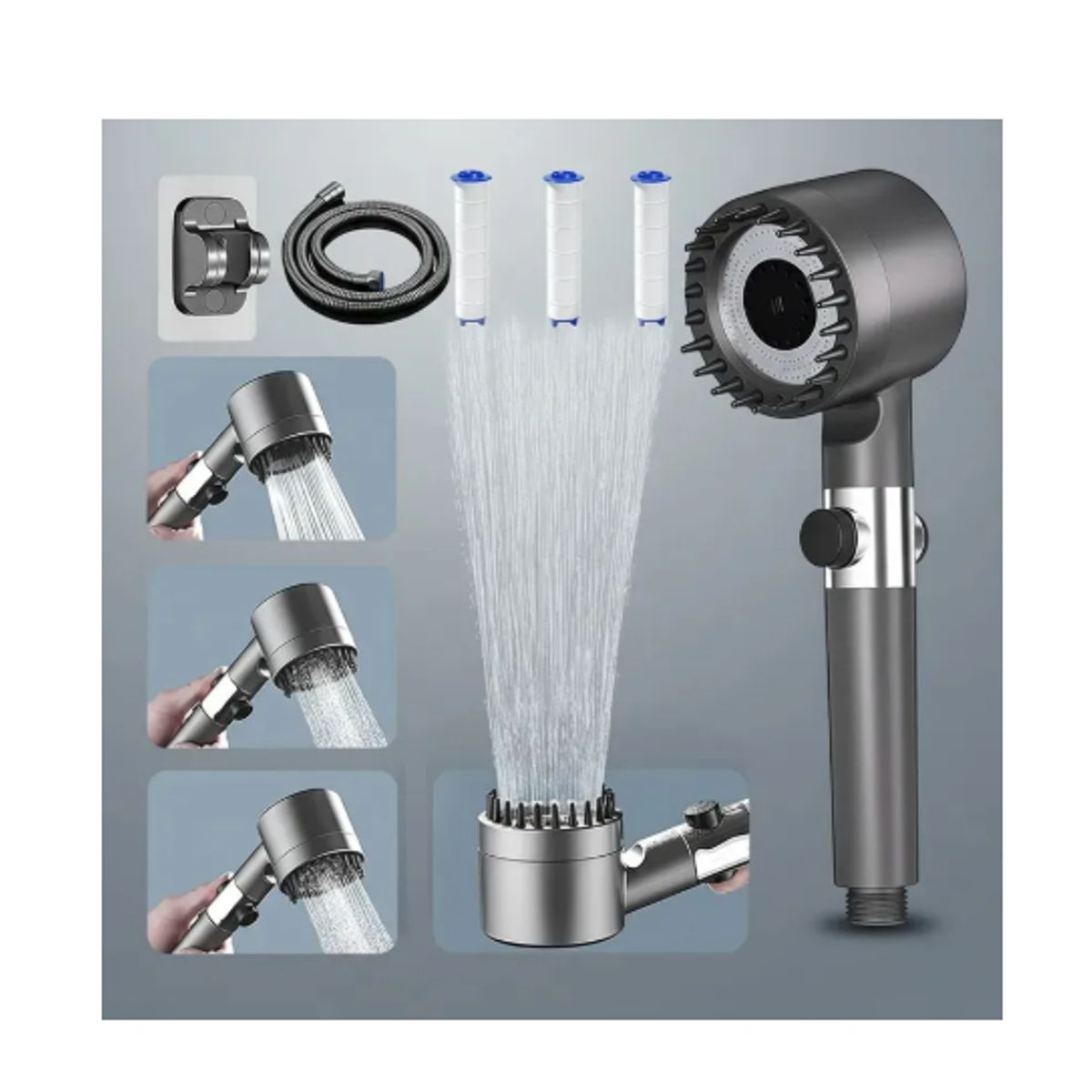 GENERICO - Kit Ducha Alta Presión 4 Modos Con 3 Filtros Y Soporte