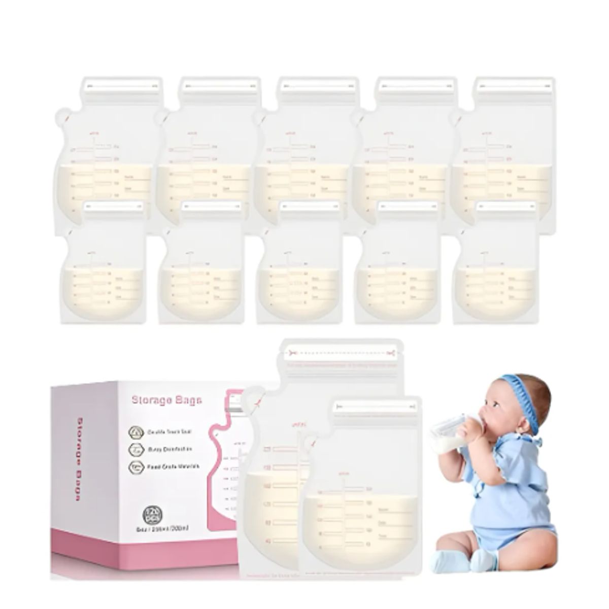GENERICO - Pack 150 Bolsas Para Almacenar Leche Materna 250ml
