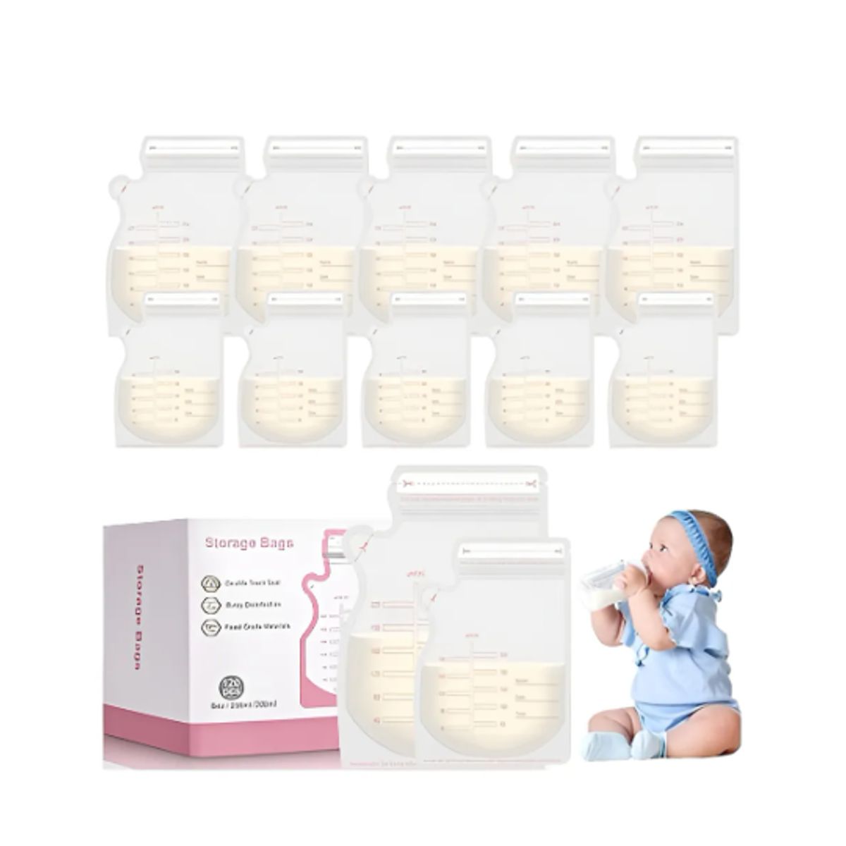 GENERICO - Pack 150 Bolsas Para Almacenar Leche Materna 250ml