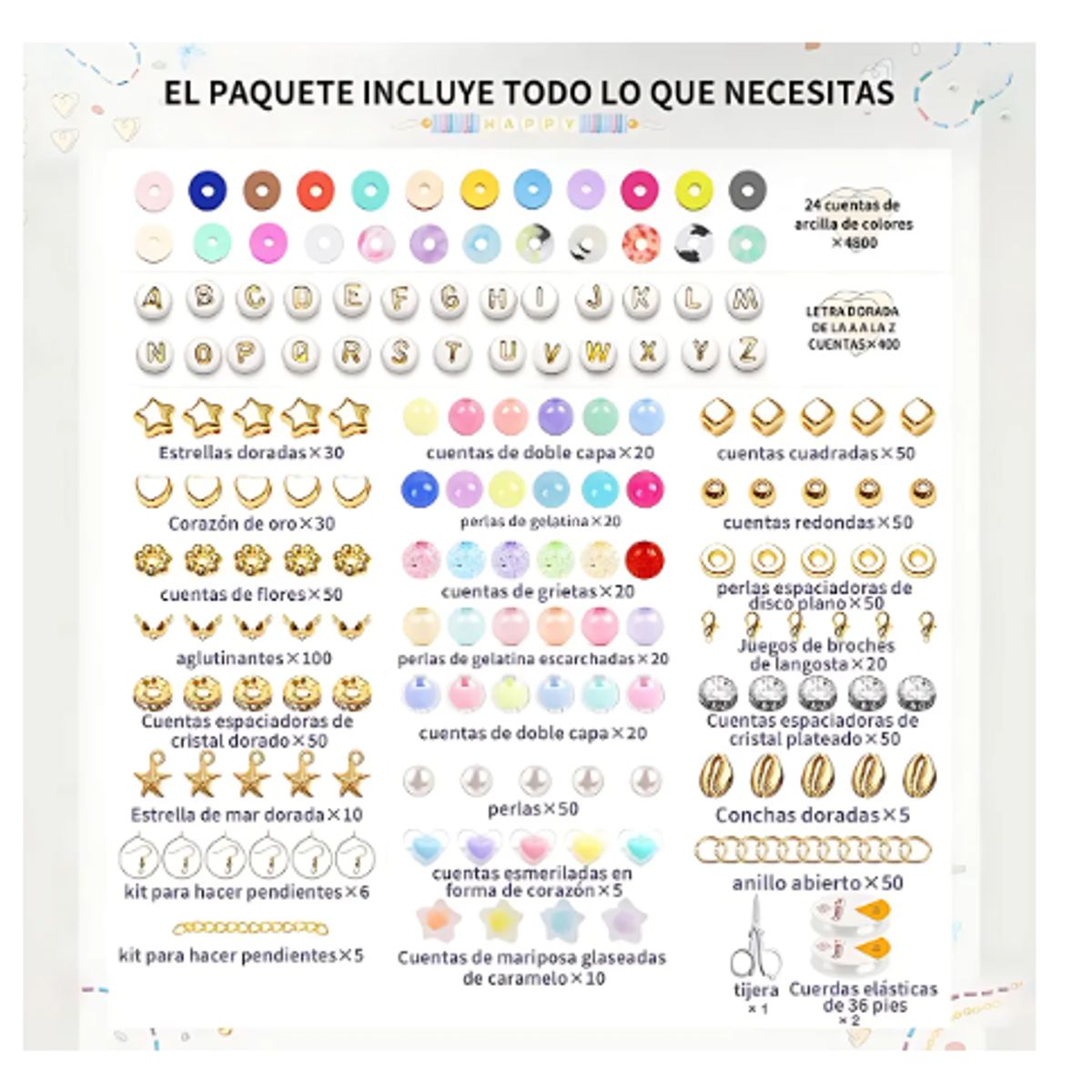 GENERICO - Juego De Cuentas 24 Colores Y Letras 4800 Kit Hacer Pulseras