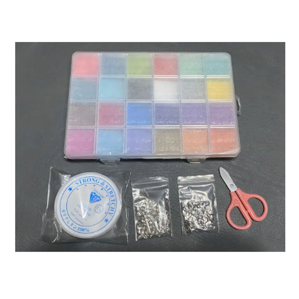 GENERICO - Kit de Mostacillas  24 Colores Pulseras Anillos Con Tijera