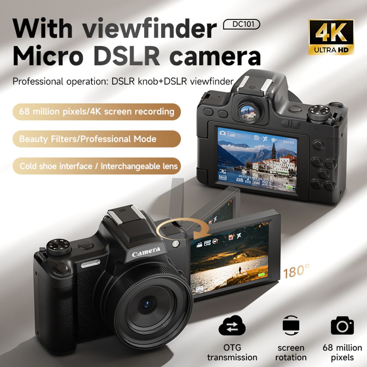 RENVMEXY - Cámara Digital 4K 68MP Visor Réflex 28x Zoom Digital + 64GB Gratis