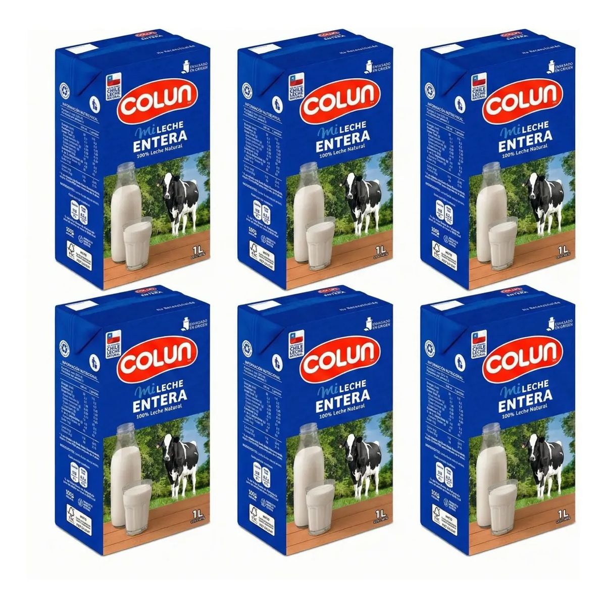 COLUN - Leche Entera Colun Líquida 1l Pack 6 Unidades
