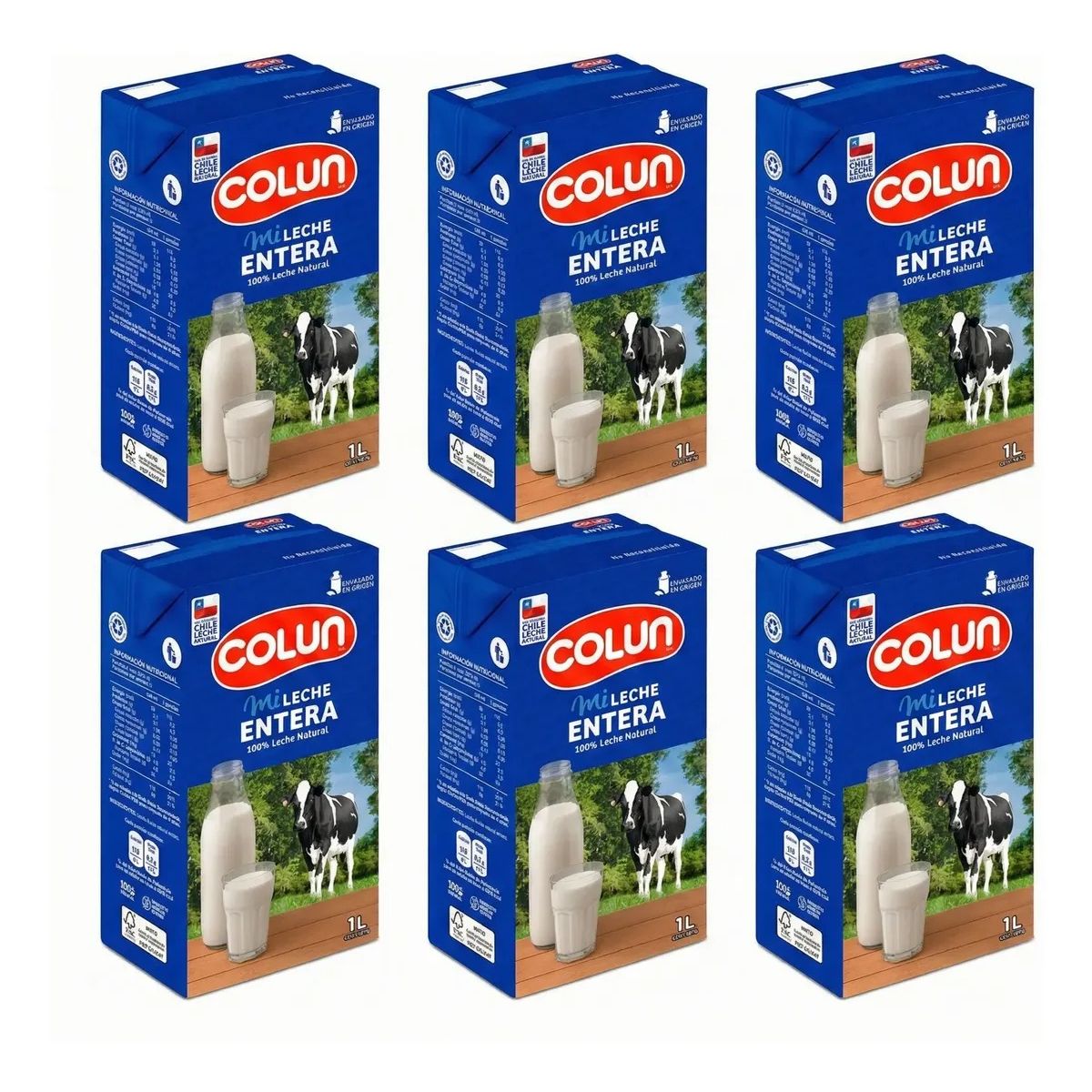 COLUN - Leche Entera Colun Líquida 1l Pack 6 Unidades