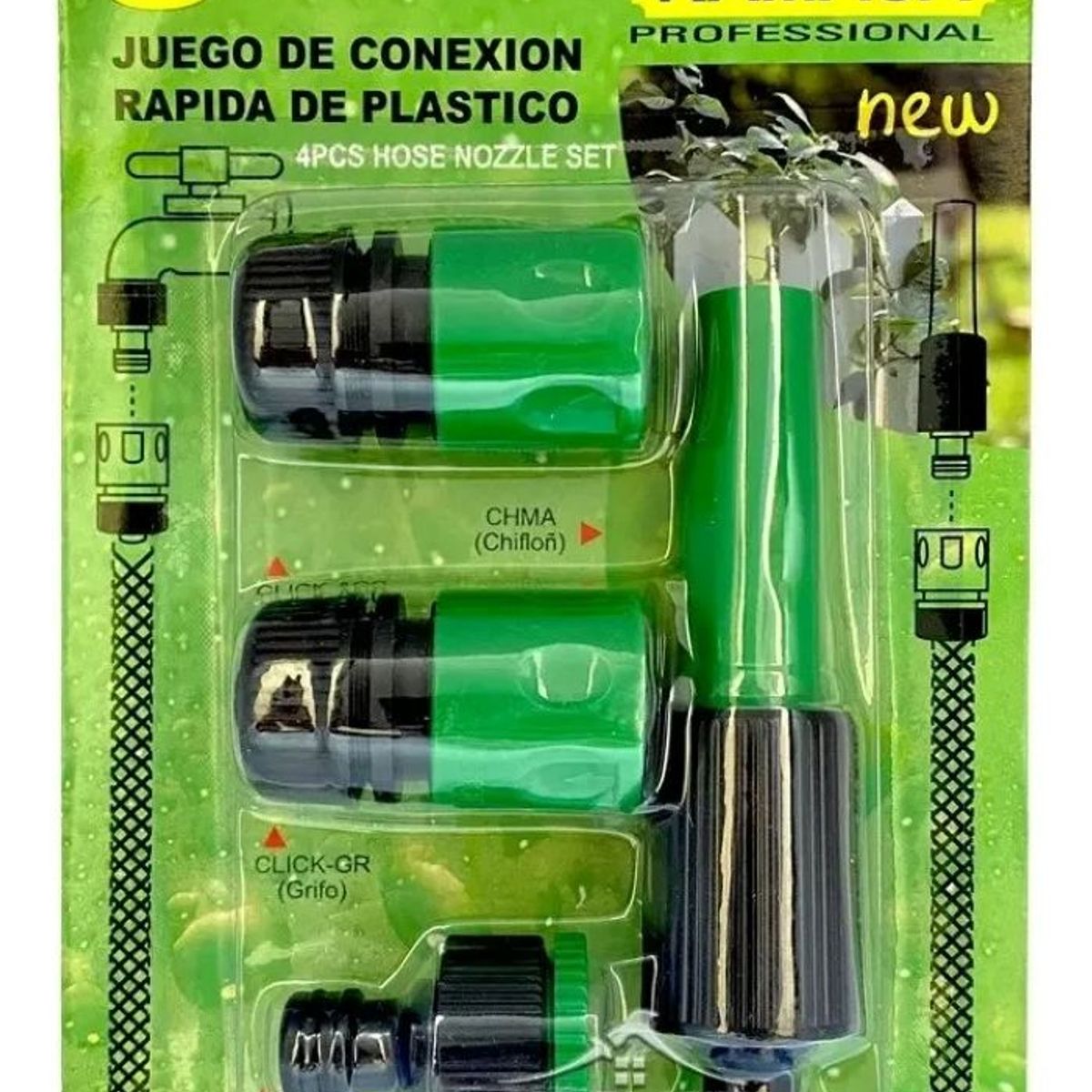 KAMASA - Set De Riego Pistola Pitón Con Acoples Rápidos Para Manguera