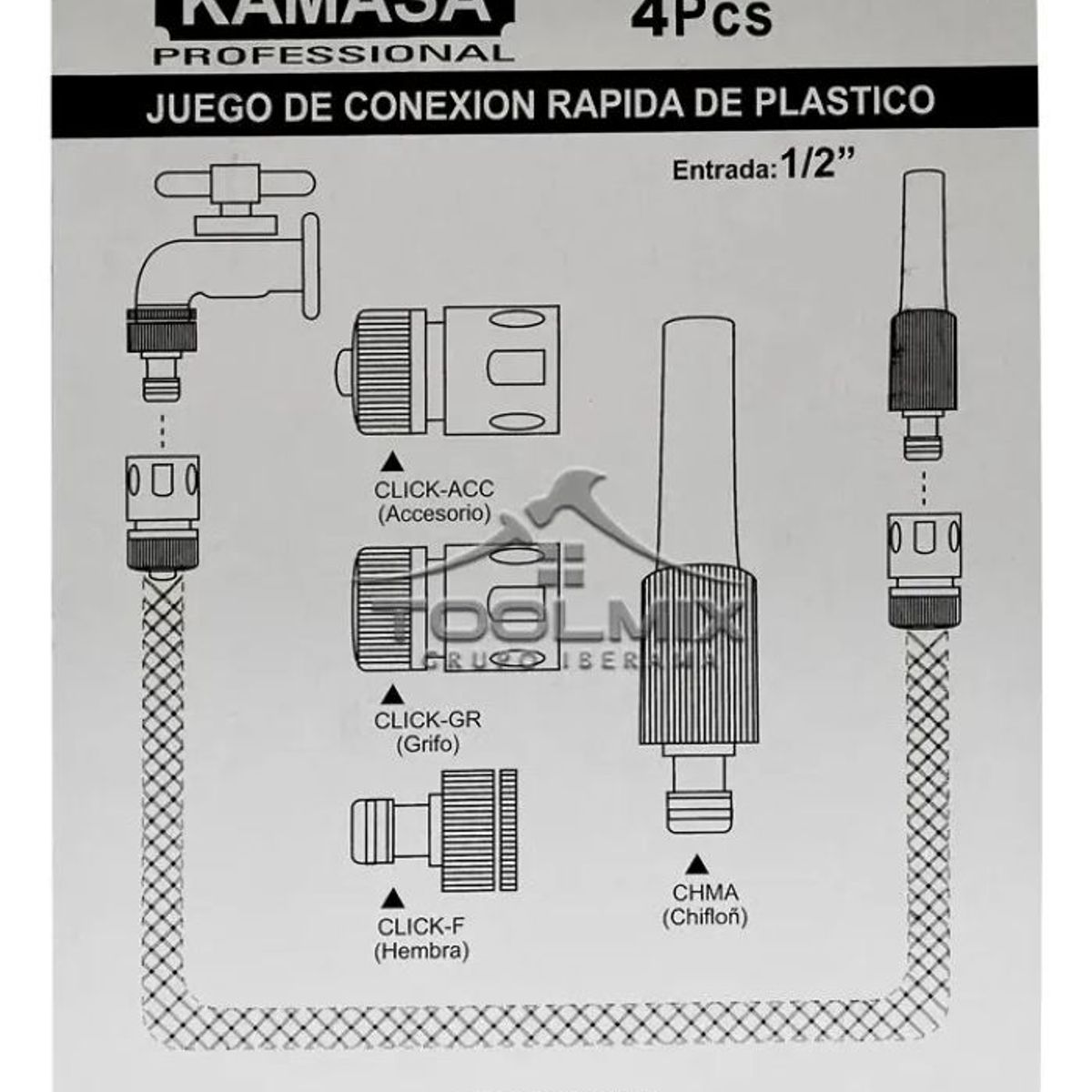 KAMASA - Set De Riego Pistola Pitón Con Acoples Rápidos Para Manguera
