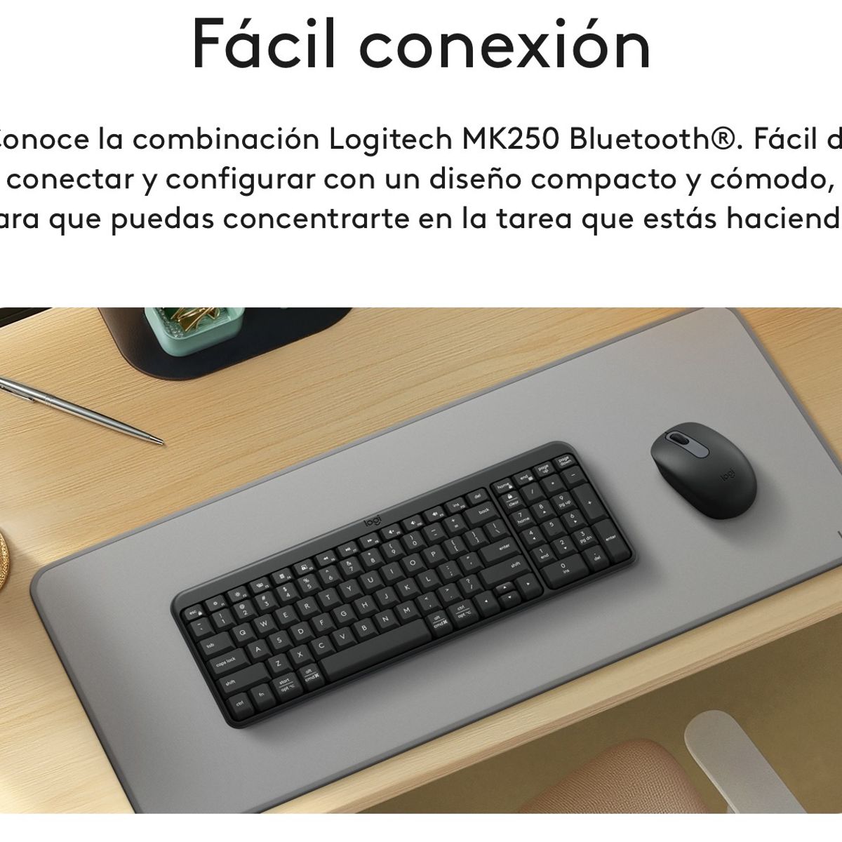 LOGITECH - Kit Teclado & Mouse Inalámbrico Logitech MK250 Compact, Qwerty Bluetooth Grafito