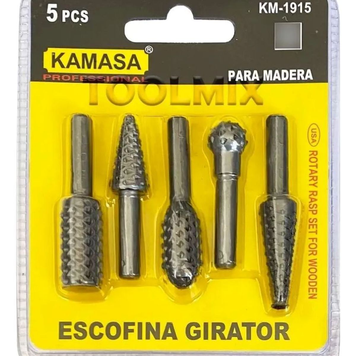 KAMASA - Set Juego 5 Brocas Escofina Para Madera 1/4 Max 20.000 Rpm