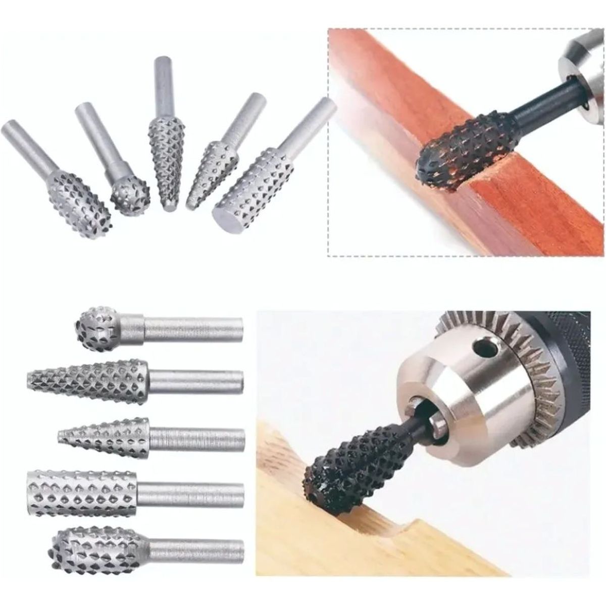 KAMASA - Set Juego 5 Brocas Escofina Para Madera 1/4 Max 20.000 Rpm