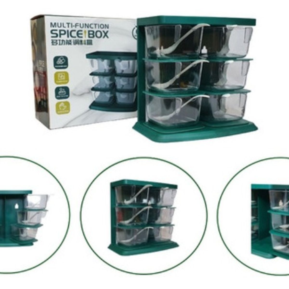 GENERICO - Set 6 Especiero Organizador Multifuncional Cocina Modular Verde - 262104