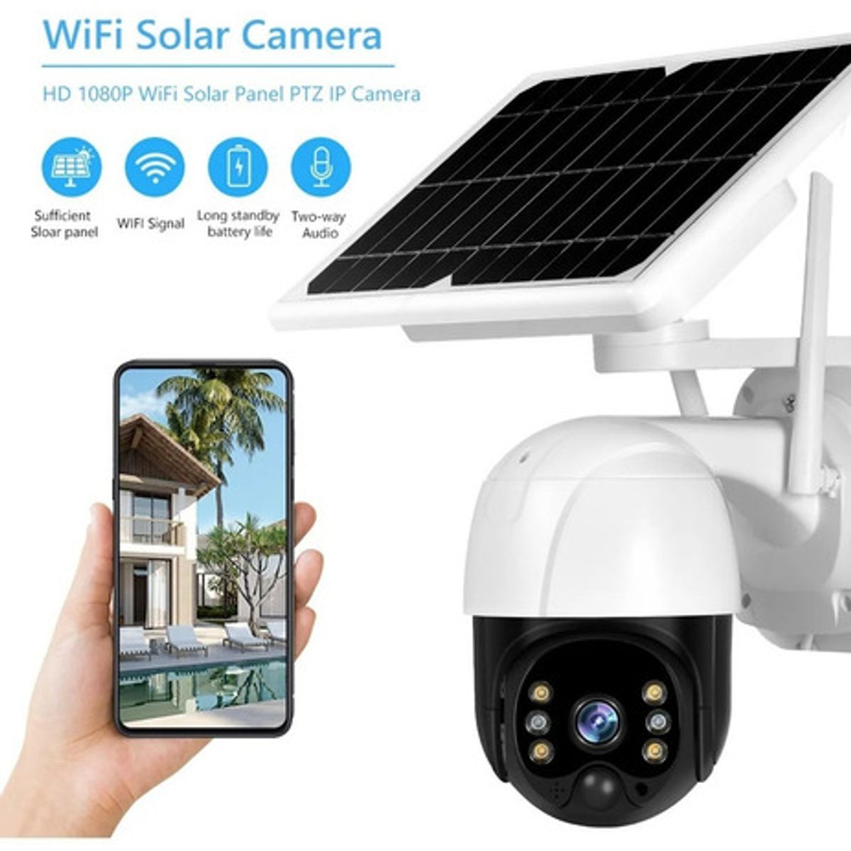 GENERICO - Camara Ip Solar Seguridad Wifi Exterior Hd 1080p Nocturna Blanco - 221035 221035