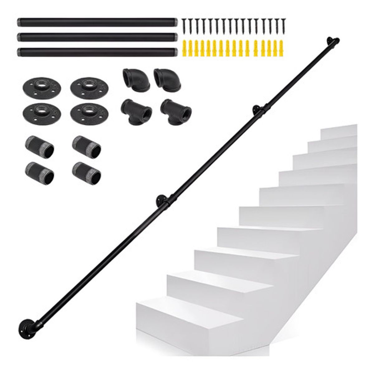 GENERICO - Barandal De Pasamanos De Tubo Escaleras Profesionales 3m Negro - 262446