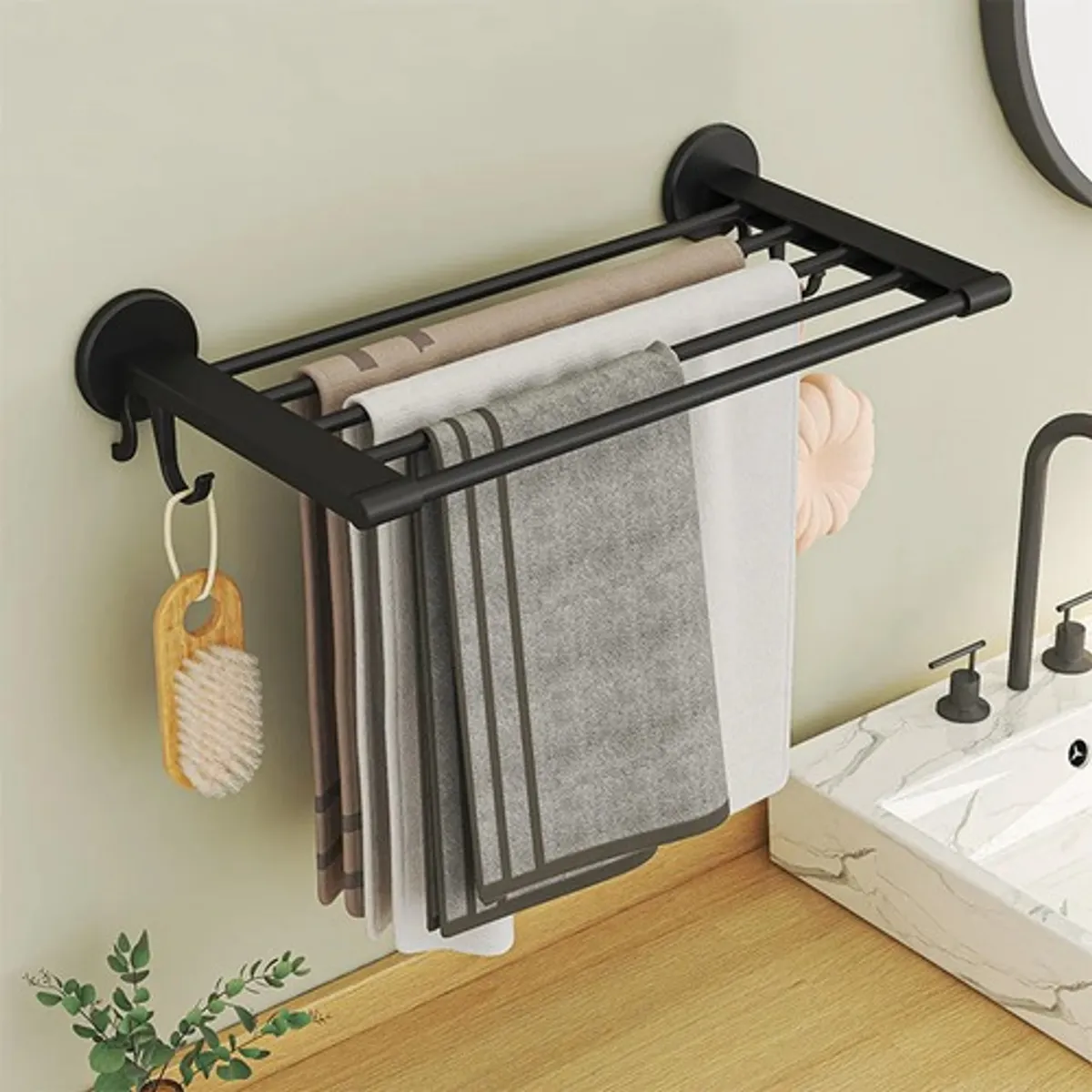 GENERICO - Toallero Soporte De Toallas Estante Para Baño De Pared Negro